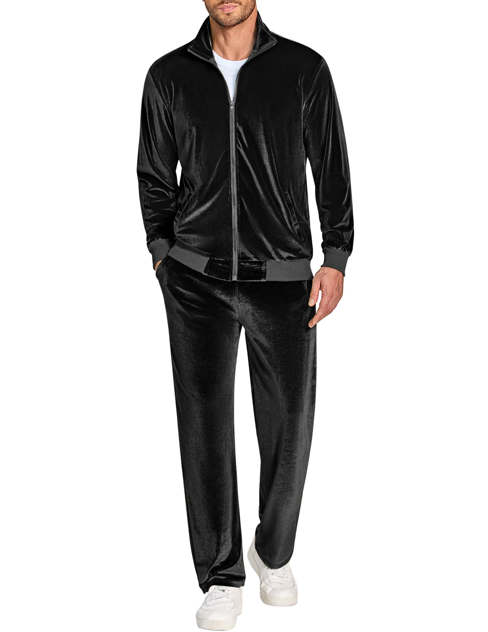 COOFANDY Mens 2 Piece Velour Tracksuit Full Zip Jackets Pants Velvet Jogging Suits Sweatsuit Set