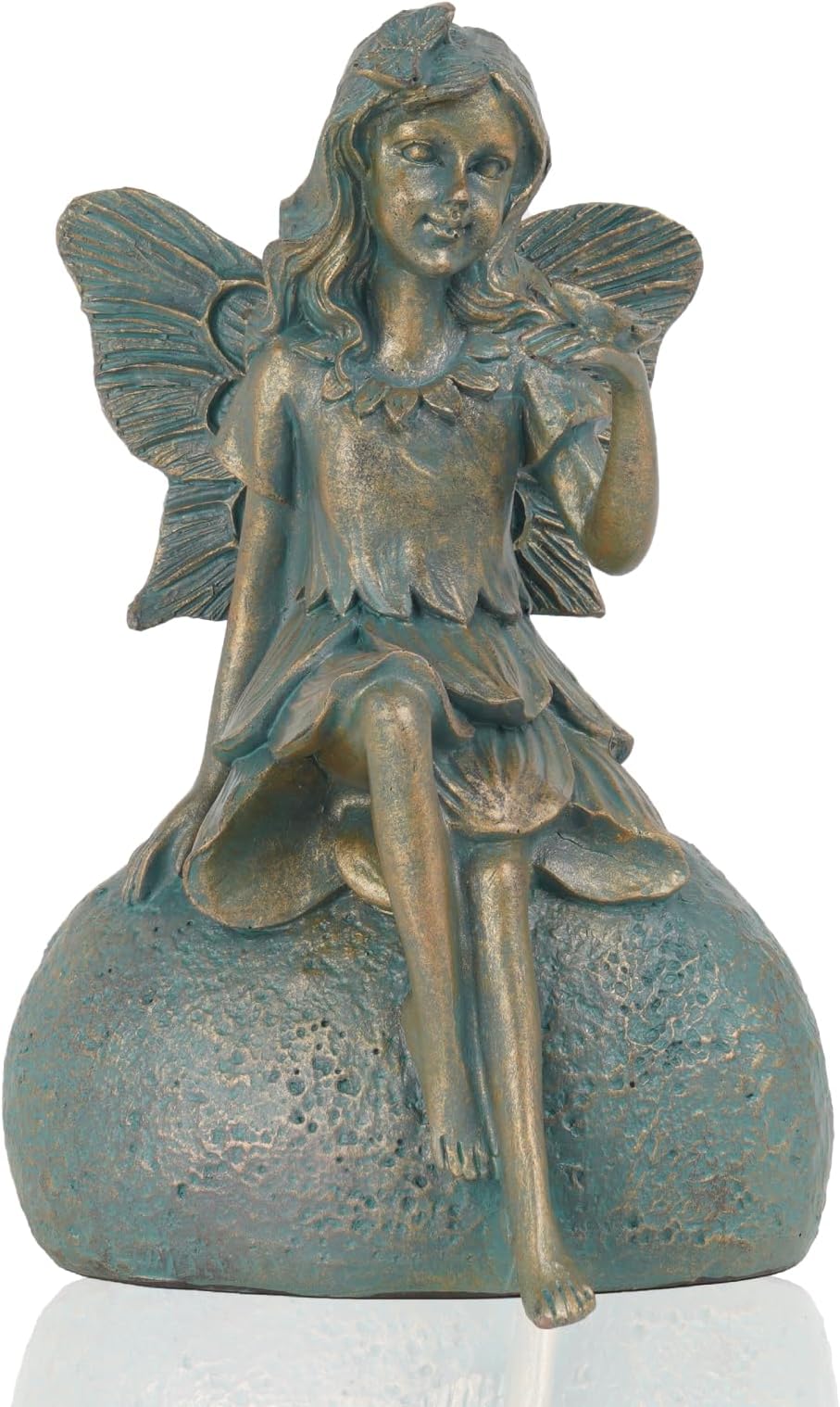 LC LCdecohomeGarden Fairy Statues Yard Decor - Fairy Garden Statues Resin Outdoor Sculptures Sitting Fairy Figurine Butterfly Rested on Fairy's Hand Art Outside Lawn Decor 4.25 * 4.25 * 6.25 Inch