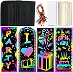 ZMLM Scratch Paper Art Bookmarks Kids: 36 Set Magic Rainbow DIY Art Craft Paper Bookmark Gift Tag Party Favor Goodie Bags Stuffers Pack Activity Bulk Making Kit for Boys Girls Birthday Game Classroom