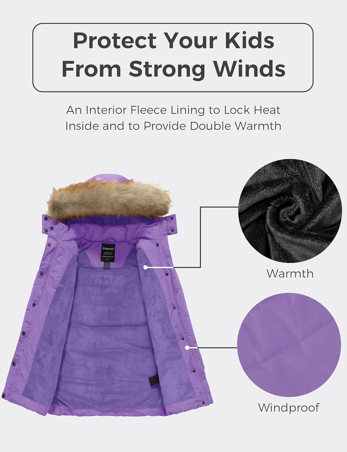 wantdo Girl's Winter Coat Long Puffer Jacket Fleece Parka with Hood Waterproof - Image 6