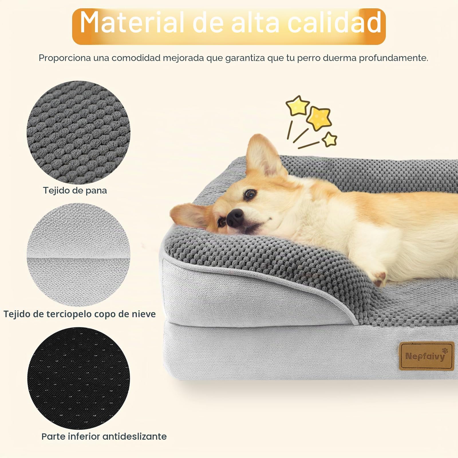 Nepfaivy Cesta Cojín Perro Desenfundable - Alfombrilla Perros Lavable y Antideslizante, Cama para Perros Tamaño Pequeño Ortopédica, 76x55cm, Gris Oscuro