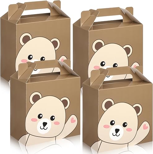 36 cajas de regalo de oso para baby shower, cajas de regalo de cumpleaños para niños, cajas de regalo de oso lindo marrón, bolsas de regalo de baby