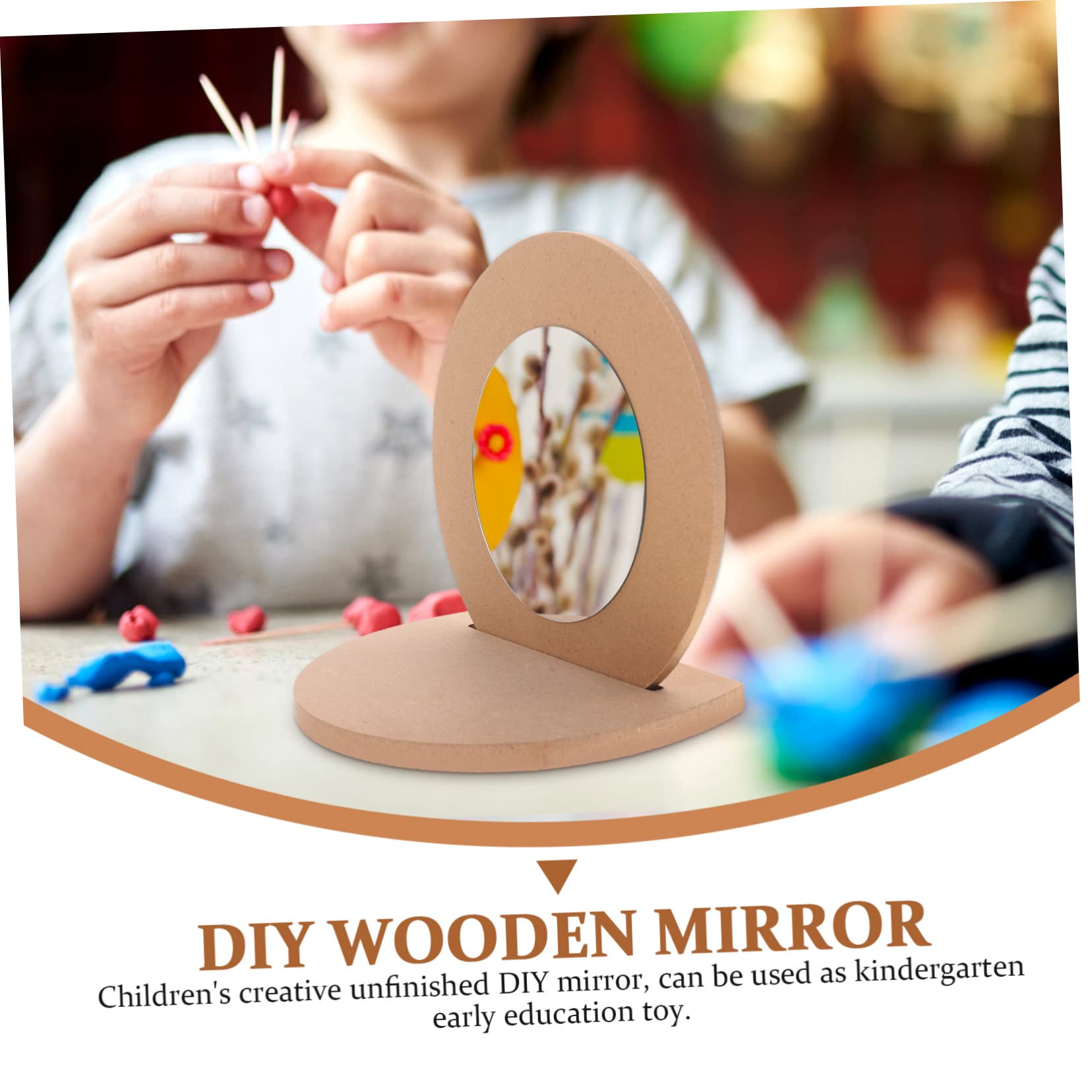 CLISPEED 2PCS DIY Wooden Mirror for Unpainted Round Tabletop Mirrors for Creative Painting Educational Plaything for Makeup and Imagination Craft Activity