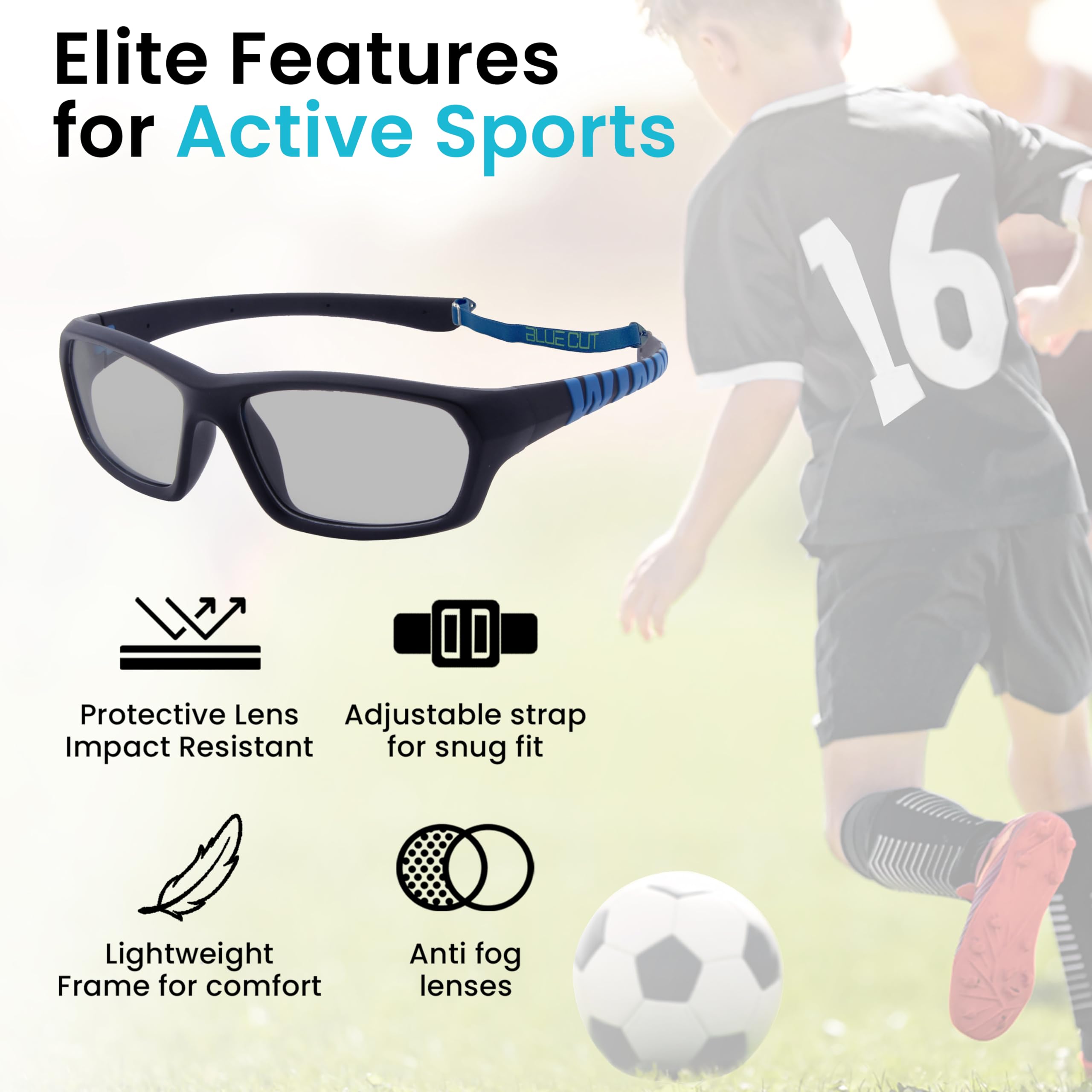 BLUE CUT Lunettes de protection pour enfants – Lunettes de sécurité photochromiques pour enfants, basket-ball, baseball et sports de plein air