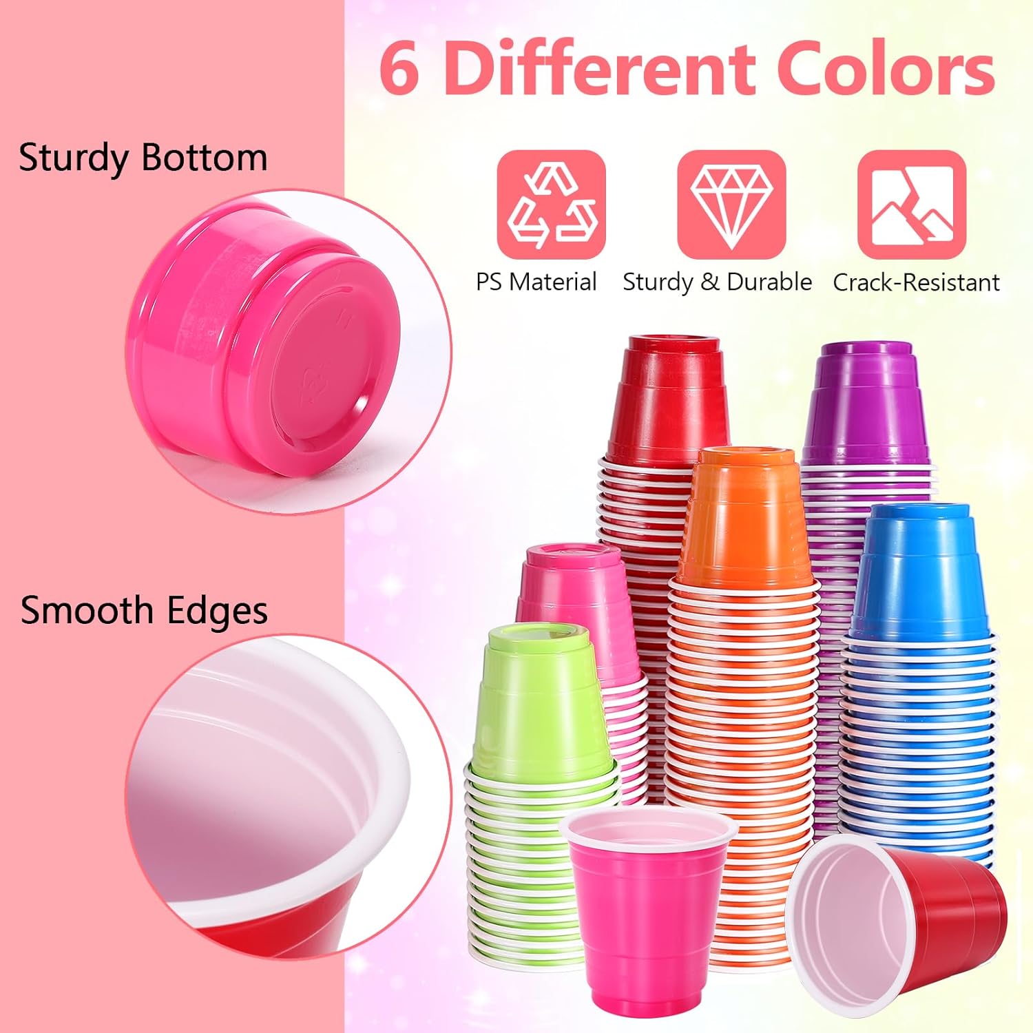 600 Pack Plastic Shot Glasses,2oz Plastic Shot Cups,Disposable Shot Cups for Party,Multicolor Mini Party Cups for Drinking Tasting Serving Samples Birthday Party Supplies Picnic(6 Colors) - Image 3