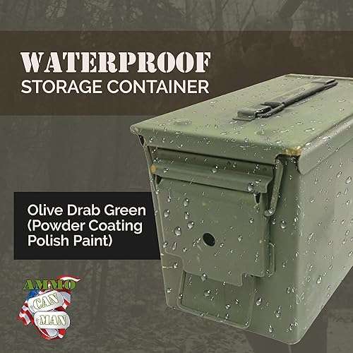 Miniatura 2 de US Military M2A1 - Lata de munición de 50 calibres (paquete de 10)  Contenedores de almacenamiento militares impermeables para munición 5.56 y