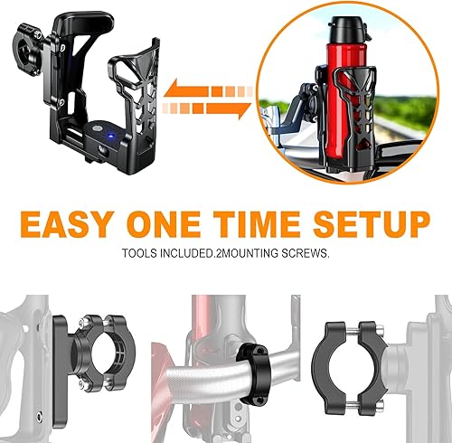 Miniatura 2 de Portavasos para motocicleta, soporte mejorado para botella de agua con luz ambiental, diseño expandible de rotación de 360°, carga máxima de 32