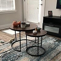 Vista 6 de aboxoo Mesa auxiliar redonda anidable, juego de 2 mesas auxiliares, marco de metal resistente, centro de mesa, sala de estar, dormitorio