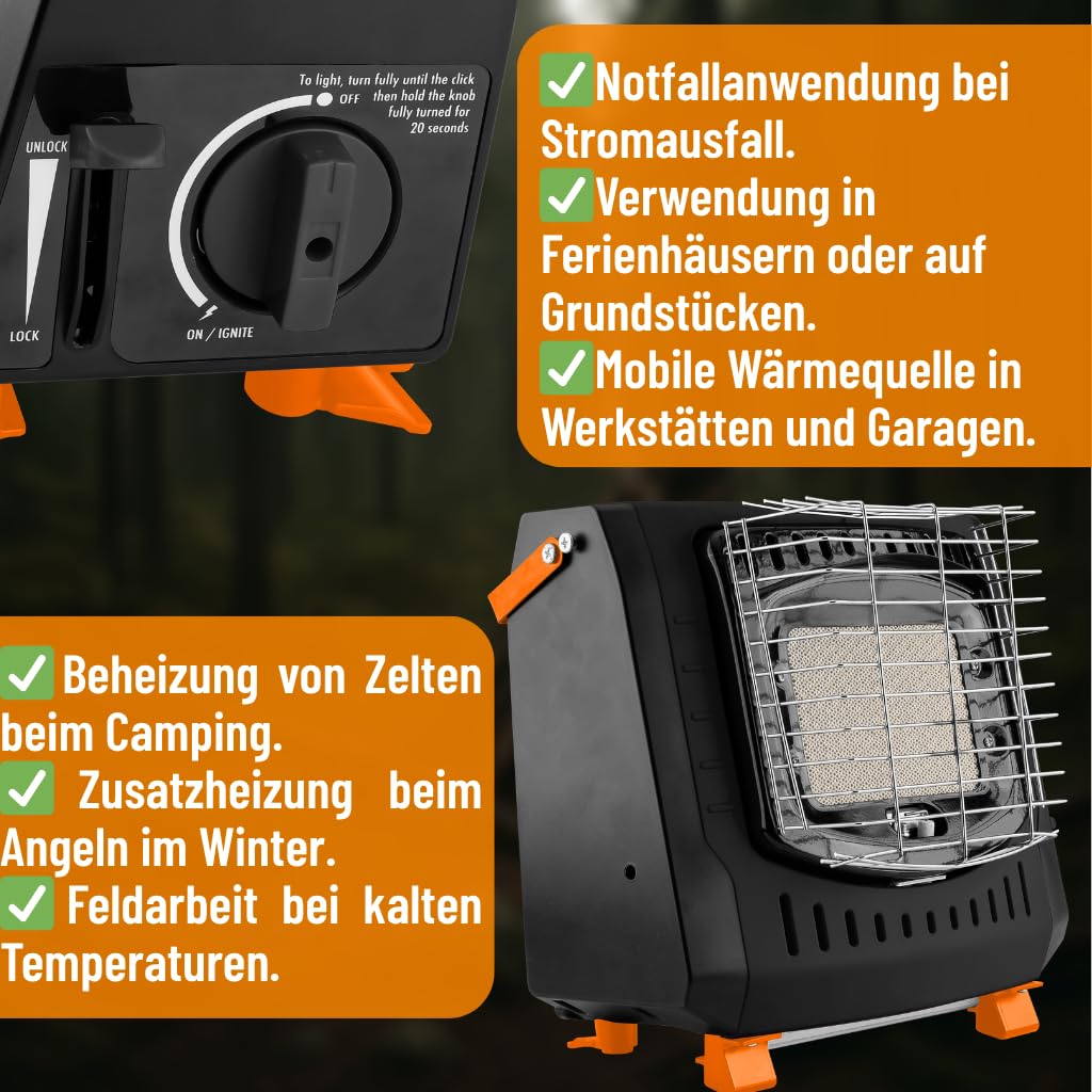NEO TOOLS Gas-Heizofen 2200W, Tragbarer Gasheizer mit Piezozündung