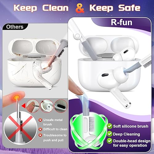 Miniatura 3 de R-fun - Funda de carga para AirPods Pro de primera y segunda generación con USB-C o cable Lightning, protección contra caídas, tapa desplegable