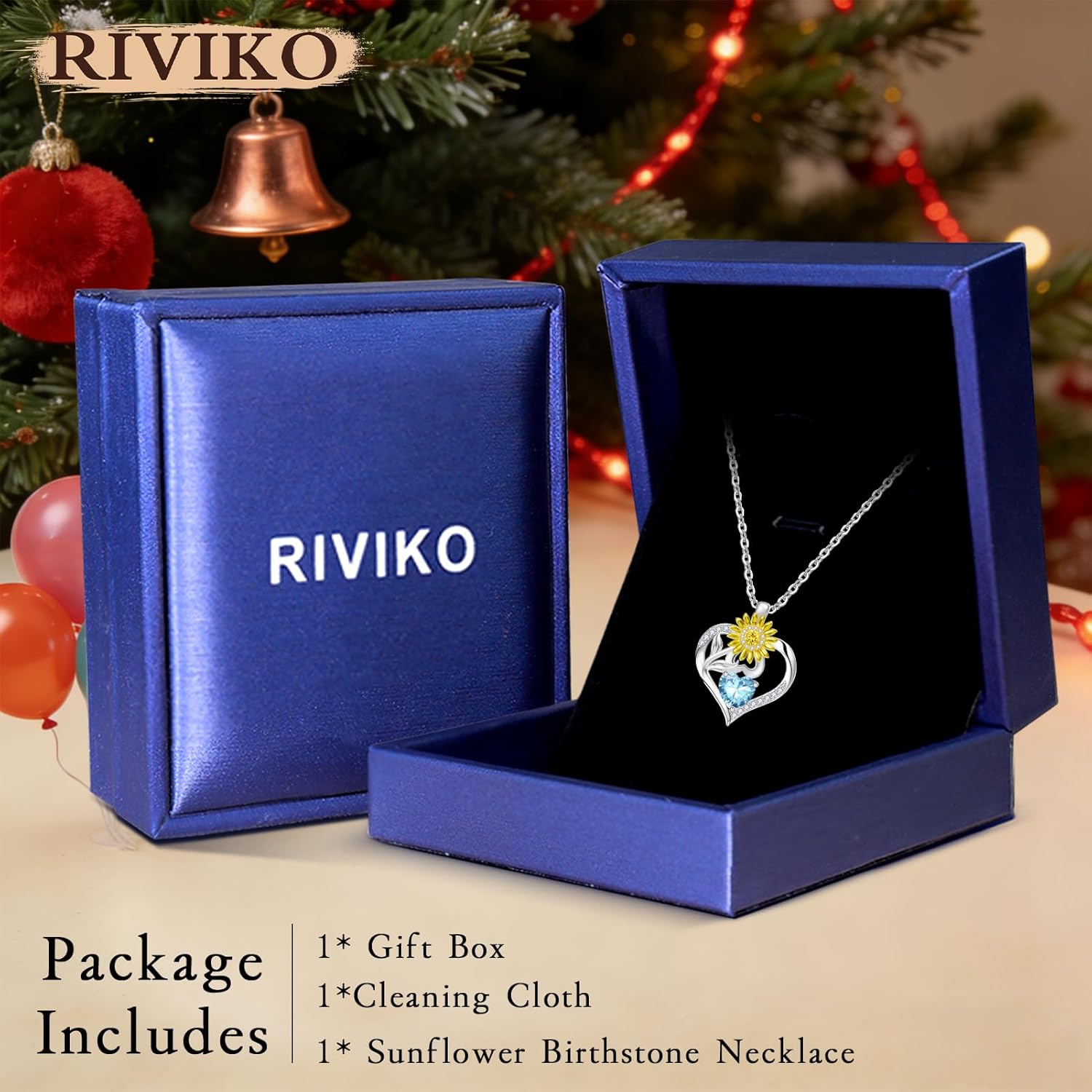 RIVIKO Valentine's Day Gifts for Her-Sunflower Birthstone Necklace for Women,925 Sterling Silver Heart Pendant,Anniversary Birthday Gifts for Women,Birthstone Jewelry for Wife Mother - Image 6