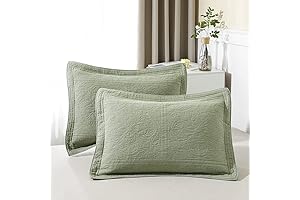 WINLIFE 100% Cotton Floral Quilted Pillow Sham - Sage Green Standard Size...