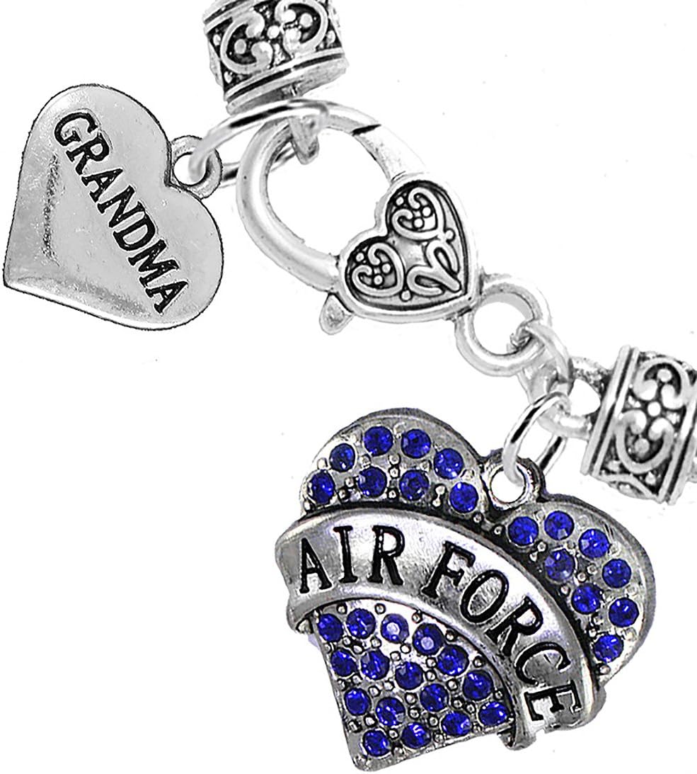 Cardinali Jewelry Air Force Grandma Heart Bracelet, Hypoallergenic, Will NOT Irritate Anyone with Sensitive Skin. Safe- Nickel, Lead and Cadmium Free