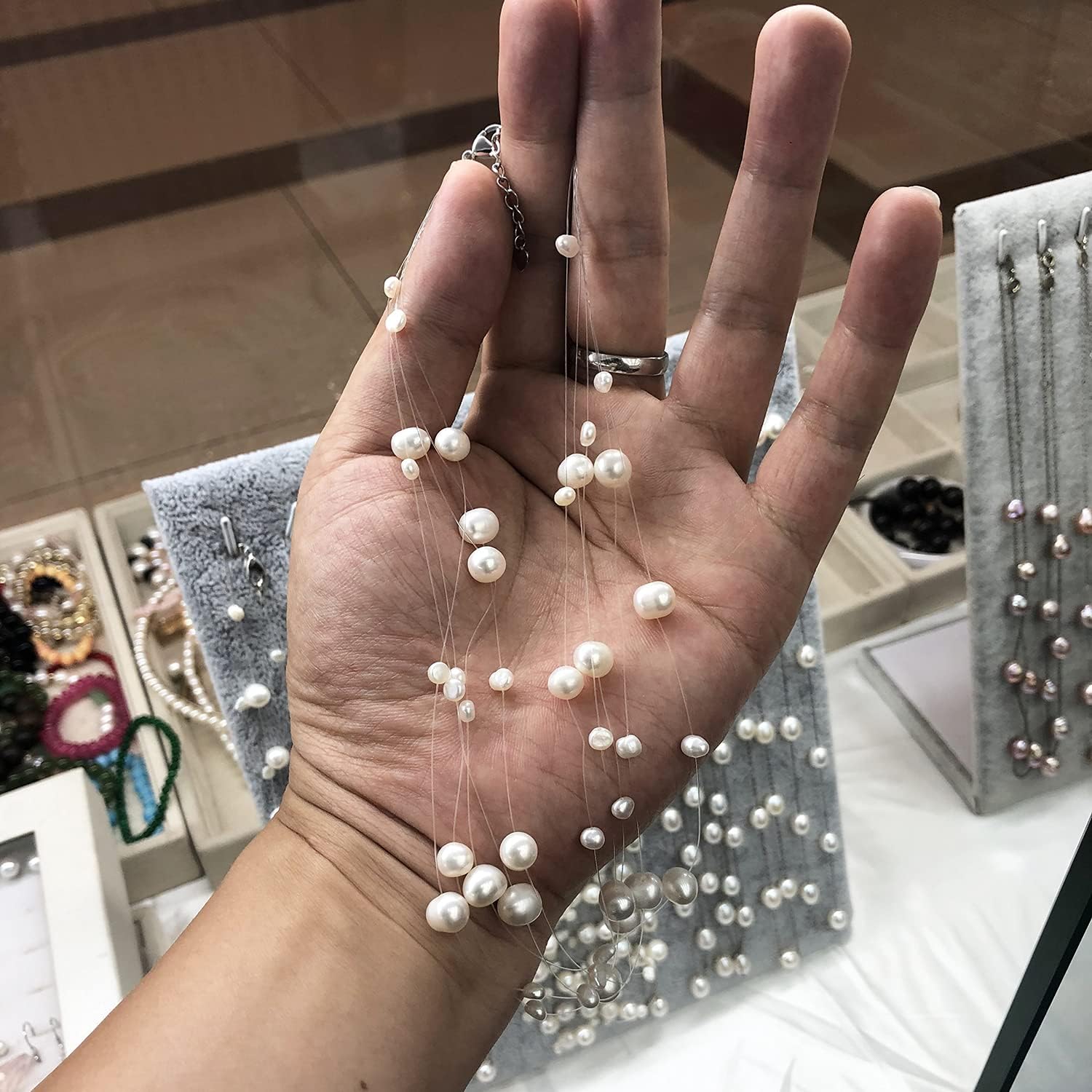 Alevel Freshwater Cultured Pearl White, Gypsophila Baroque Pendant 925 Sterling Silver Multi Strands Earrings & Necklace, Women Gifts