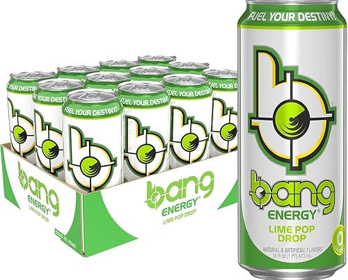Bang Energy Lime Pop Drop, bebida energética sin azúcar, 16 onzas (paquete de 12)