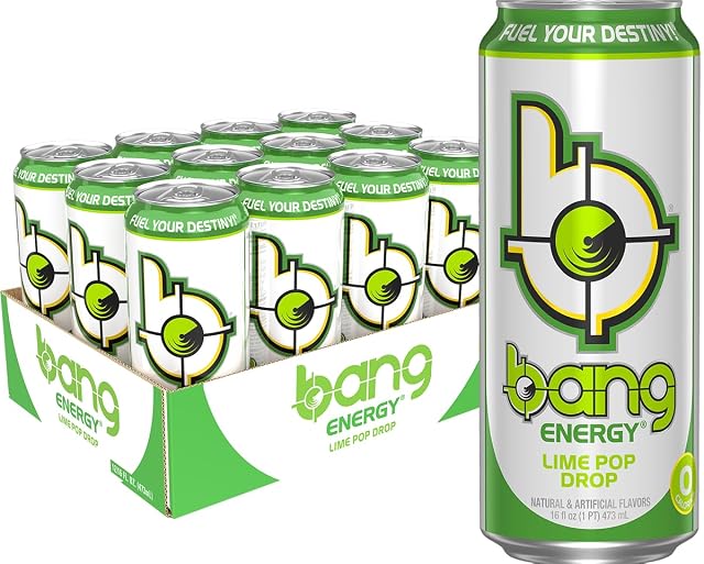 Bang Energy Lime Pop Drop Sugar-Free Energy Drink 16-Ounce Pack of 12
