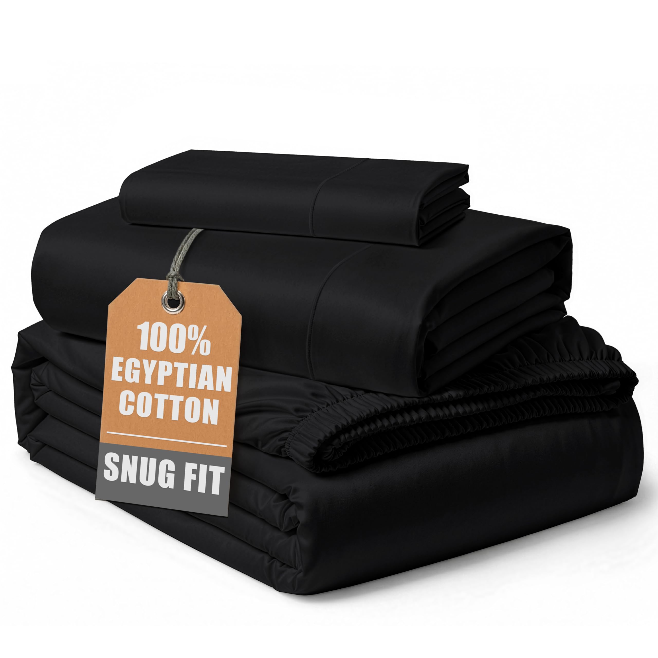 LANE LINEN Twin Bed Sheets 100% Egyptian Cotton Silky Sateen Weave - Black