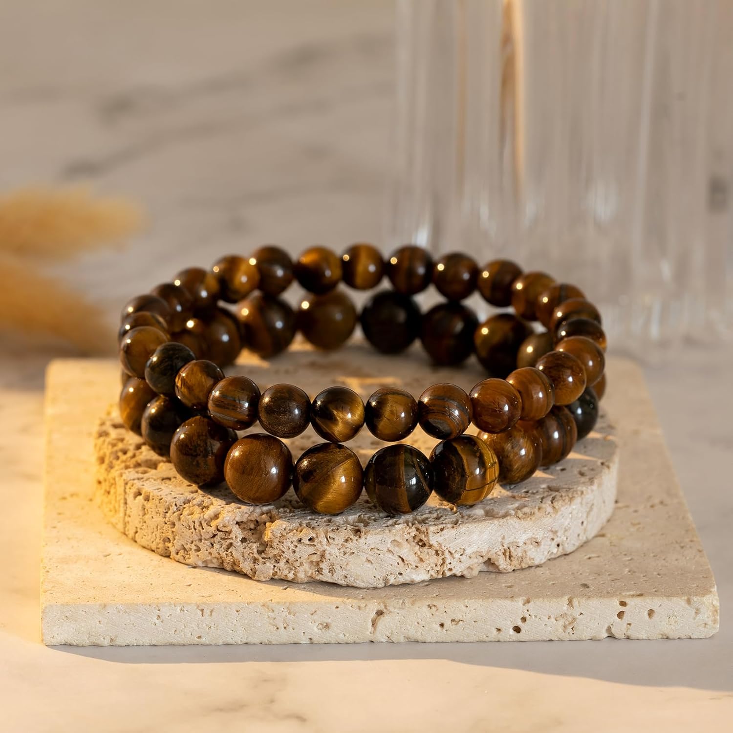 RANKEEF Mens Bead Bracelet Set - Adjustable Elastic Rope With 6&8MM Natural Stone Multi-Colored Beads - Tiger Eye Bracelets for Men - Gift - Image 6