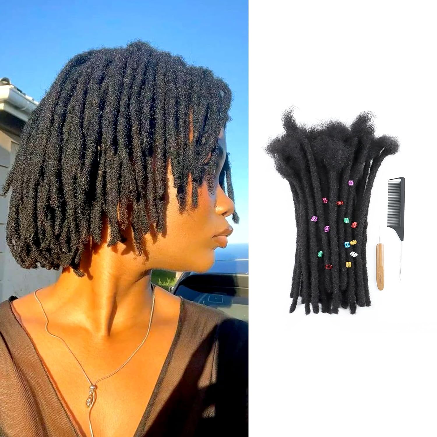 Coriario 0.6cm Loc Extensions Human Hair 100 strands 8 Inch Human Dreadlock Real Hair Dread Locks Extensions for Men/Women Natural Black