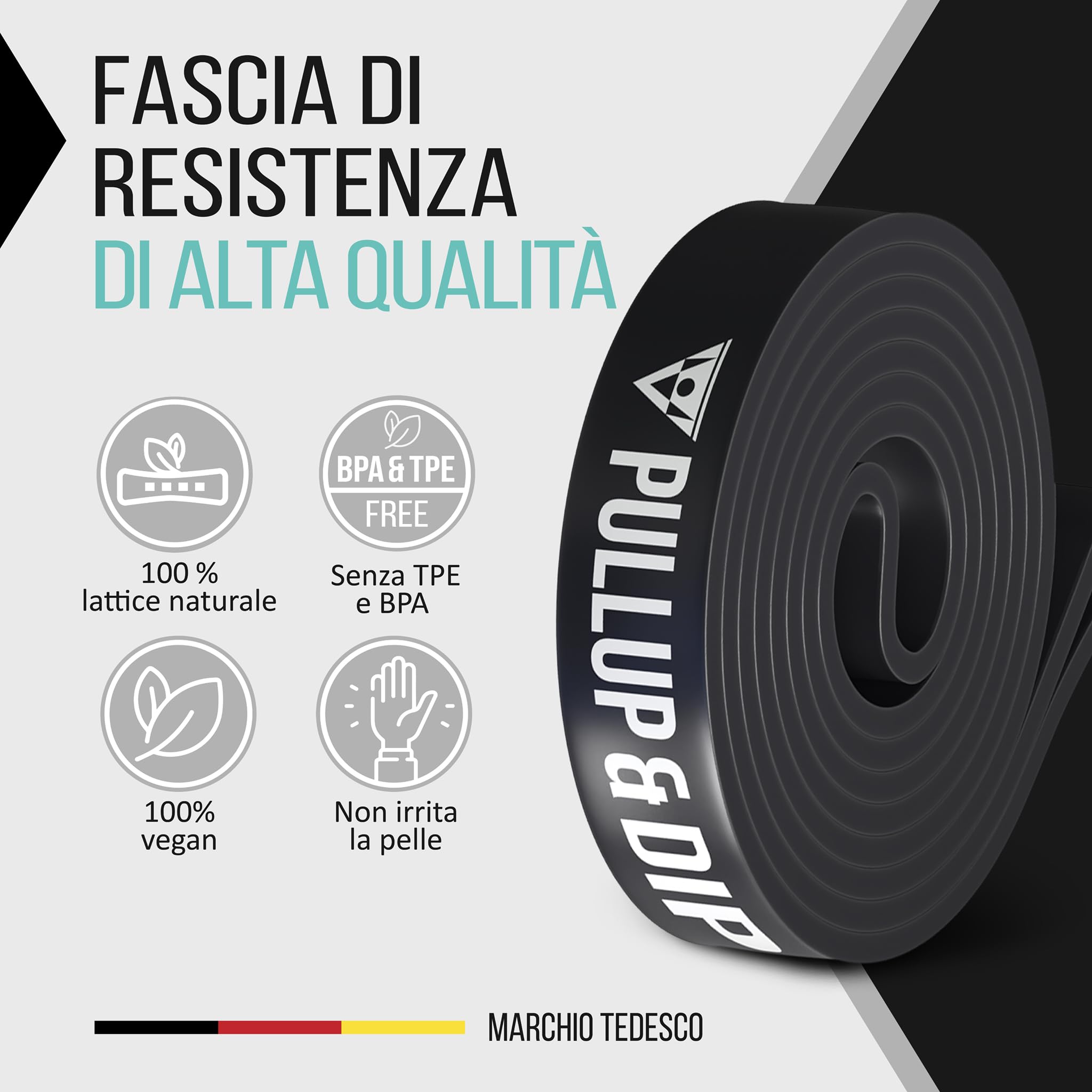 PULLUP & DIP Elastico Fitness per Trazioni, Bande Elastici Fitness con Borsa, Gancio Porta (per set) e Guida Esercizi, Bande Elastiche di Resistenza, Resistance Bands per Calisthenics, Freeletics