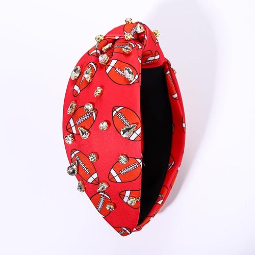 Miniatura 5 de Diadema de fútbol para mujer, accesorios de fútbol para mamá, diadema anudada con diamantes de imitación, diadema con nudo superior ancho adornado,