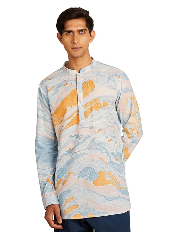 Symbol Cotton Screen Print Regular Men's Smart Length Kurta
