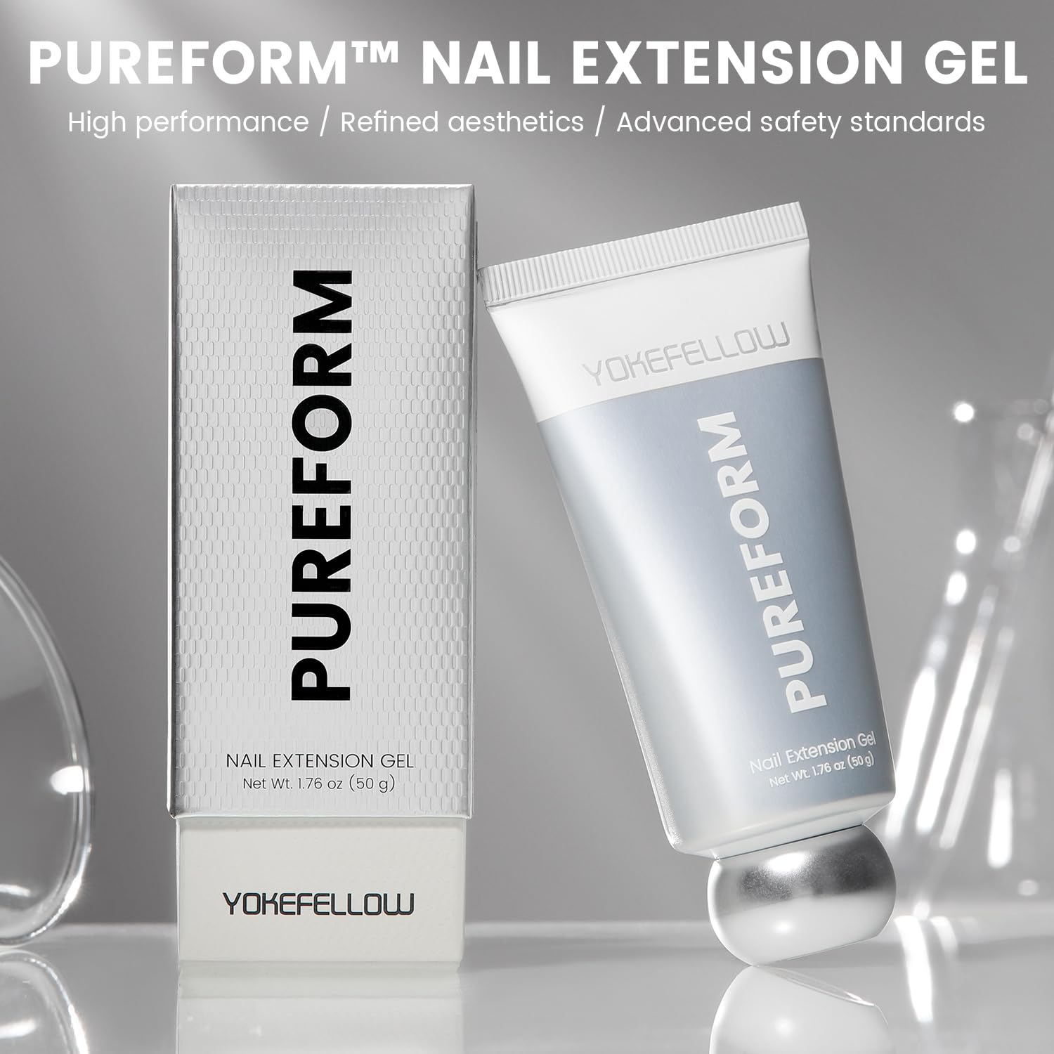YOKEFELLOW Pureform Żel do paznokci Poly Nail Gel 50g, wolny od HEMA i TPO, mlecznobiały żel do przedłużania paznokci do profesjonalnego użytku w salonie (PF02 Pure Snow)