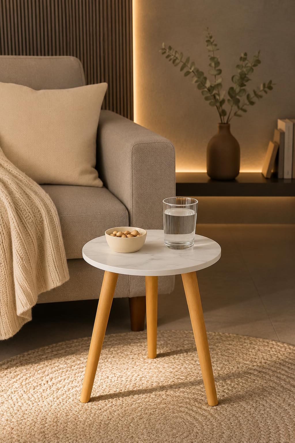 Wooden Small Round End Table MIni Table Side Marble Top 12x12x13 Inch Flower Pot Stand Bed Side Table Living Room Furniture Bedroom and Farmhouse (B0H89TB51L)-picture-30