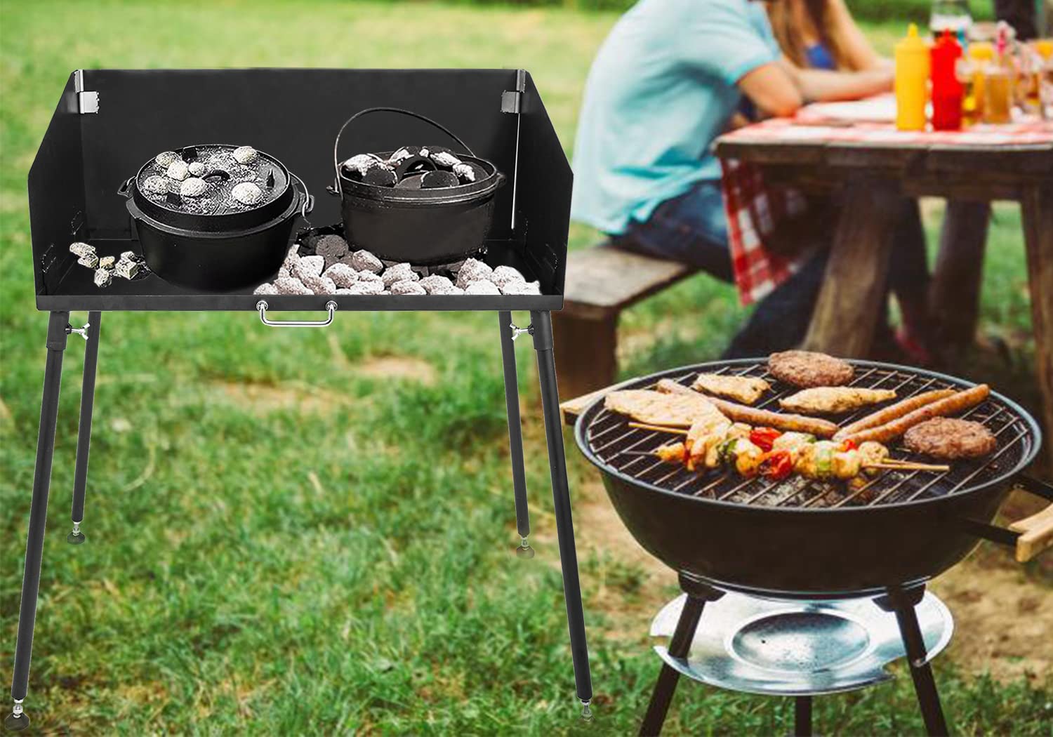 Marada Heavy Duty Dutch Oven Table Carbon Steel Charcoal Cooking Table Detachable Table Legs Heat Resistant No Deformation for Dutch Oven Cooking 30 Inch
