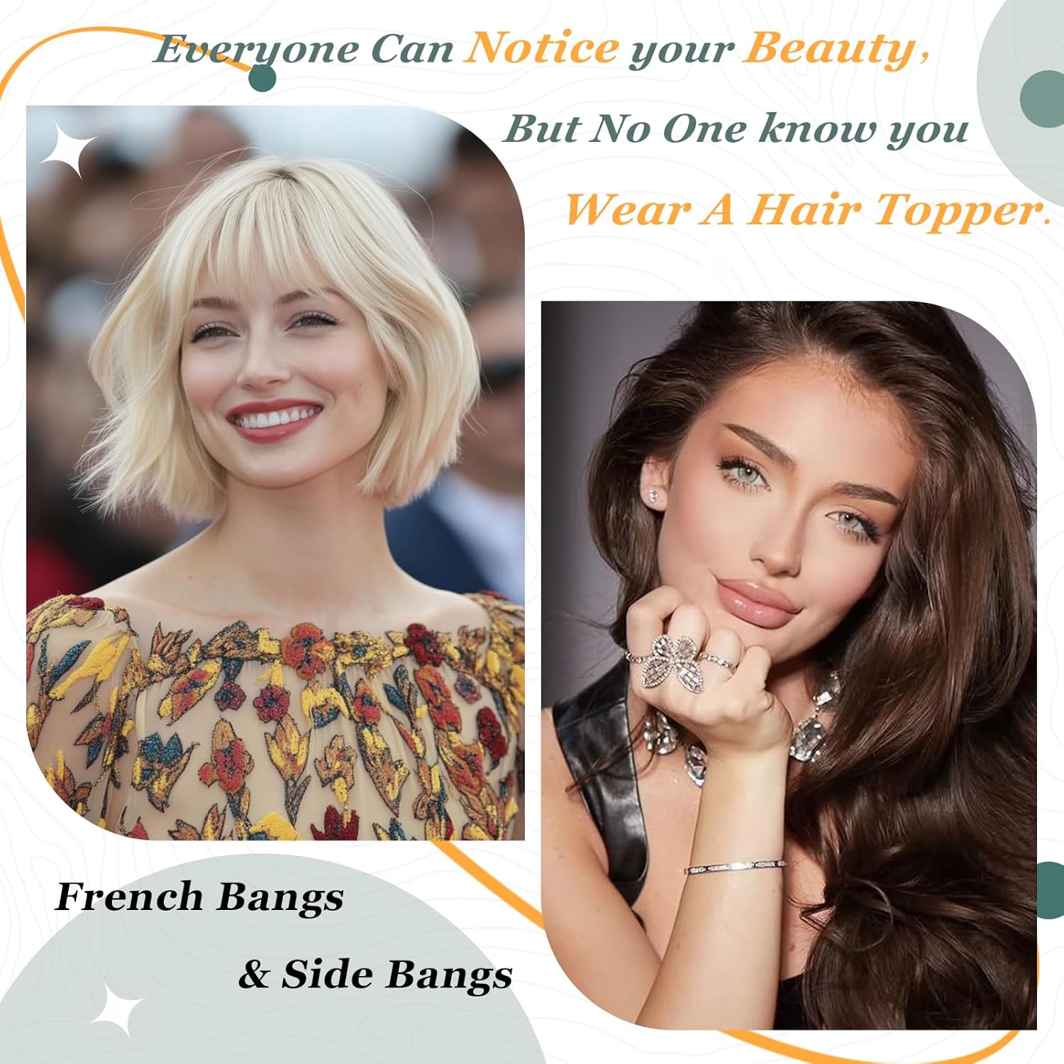 Hair Toppers for Women Real Human Hair, 360° 3D Cover Toppers Hairpieces for Women with Thinning Crown Wispy Clip in Bangs Realistic Scalp Hairline (Gray02, Wispy Bangs)