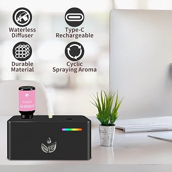 Waterless Diffuser for Essential Oils, Portable Scent Diffusers for Home, Rechargeable Air Aromatherapy Diffuser for Office Hotel (Excluding Essential Oils) (Black)