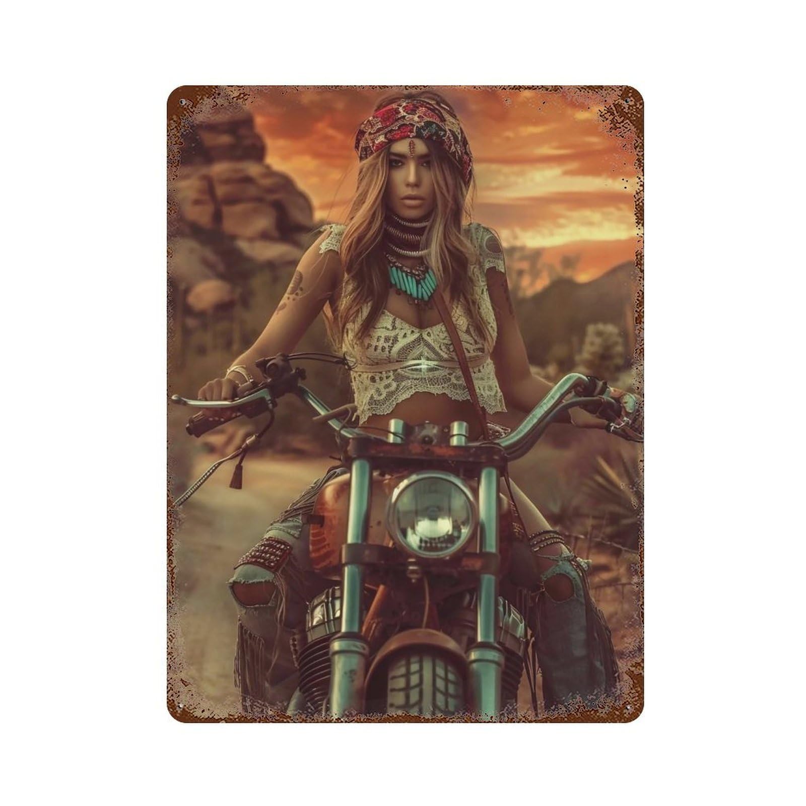 YHGERTKU Route 66 Sunset Indian Motorcycle 03 Wall Art Retro Iron Vintage Metal Tin Sign Poster Modern Decor for Living Rooms Gift 40x30cm