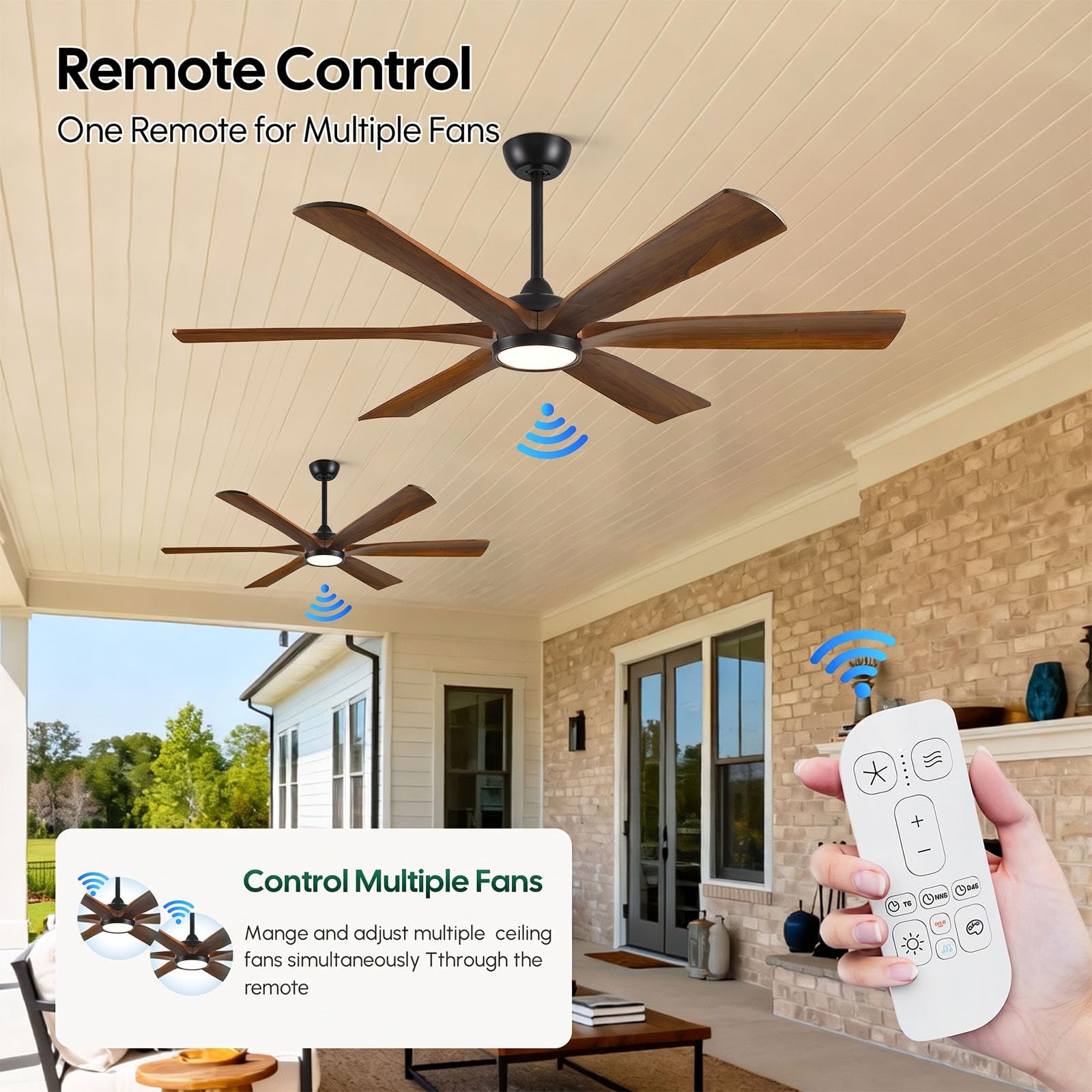 152cm-Deckenventilator mit Beleuchtung und Fernbedienung – Moderner Farmhouse-Stil, 6 braune Massivholzflügel, leistungsstarker und leiser DC-Motor mit Reversierfunktion – Für Innenräume Schlaf