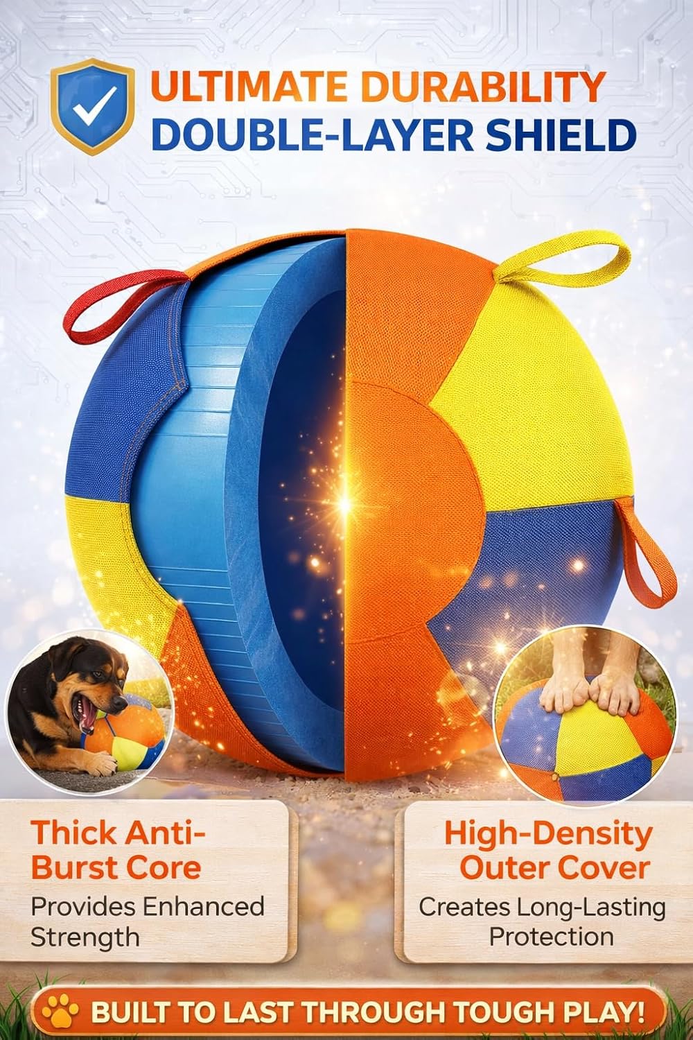 Herding Ball for Dogs, 10/18/22" Calming Jumbo Inflatable Ball with Heavy-Duty Handle Cover & Pump, Tear-Resistant Exercise Toy for Large Dogs (Style A, 22IN)
