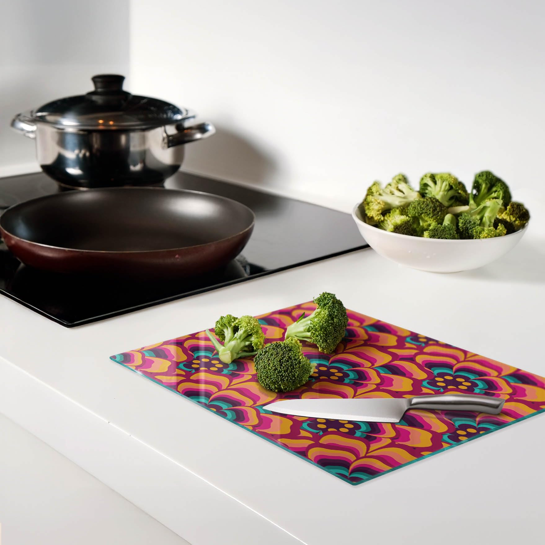 Multifunzione: Tagliere in vetro e coperchio 40x30 cm Motivo floreale