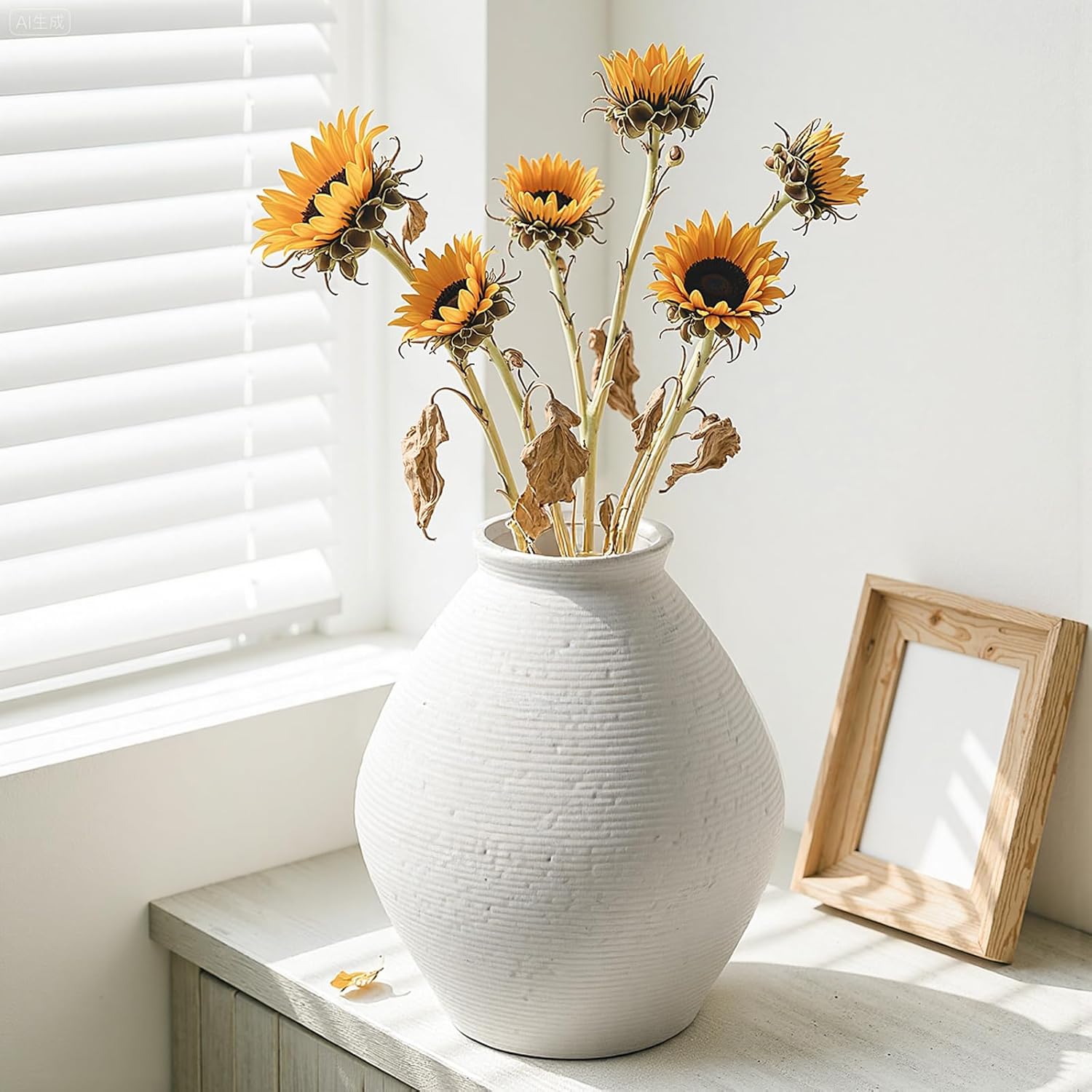 12” Ceramic Distressed Vase Handcrafted Rustic Neutral Decorative Floor Vases Home Decor Accent for Living Room, Dining Table, Entryway or Shelf Styling - Image 5