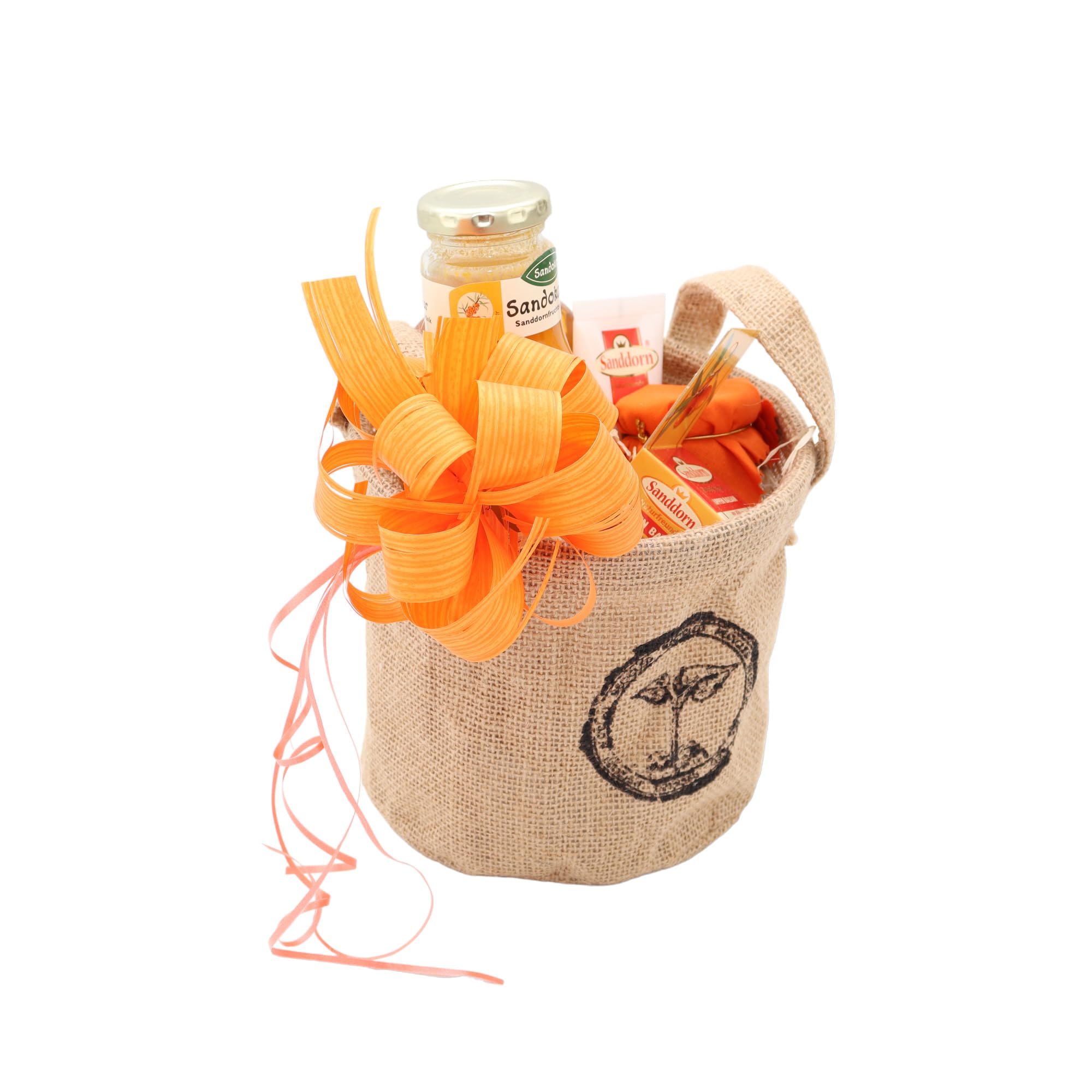 Kleiner Sanddornkorb | Geschenkkorb mit gesunden Köstlichkeiten | Ideal als Genesungsgeschenk | Hochwertige Präsente liebevoll verpackt | Fertig zum Verschenken