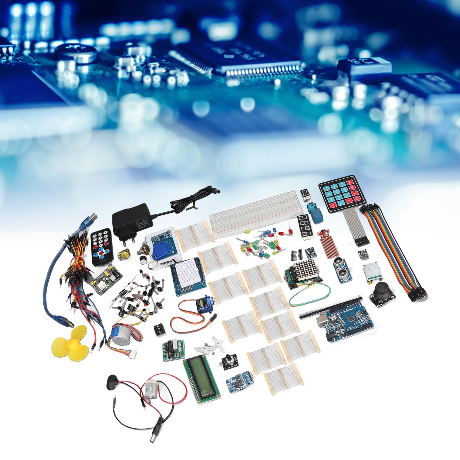 Hyuduo Kit de Componentes Electrónicos Kit de Inicio de Electrónica de Plástico ABS con Placa de Pruebas Juego de Sensores de Resistencia de Condensador LED Colorido para Proyectos de Aprendizaje para