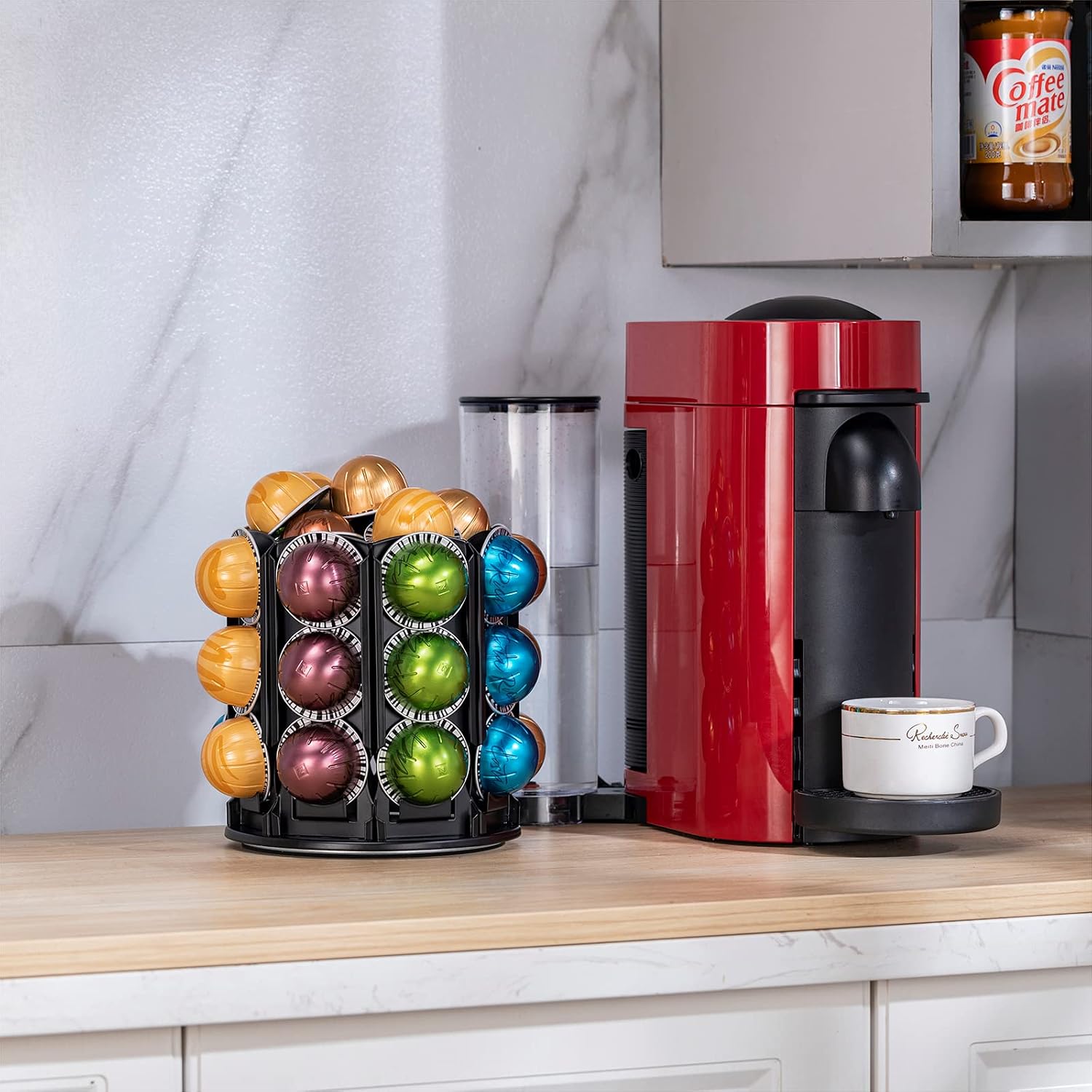for Nespresso Pods Holder With Central Additional Pods Storage (Carousel-24+ Pods)