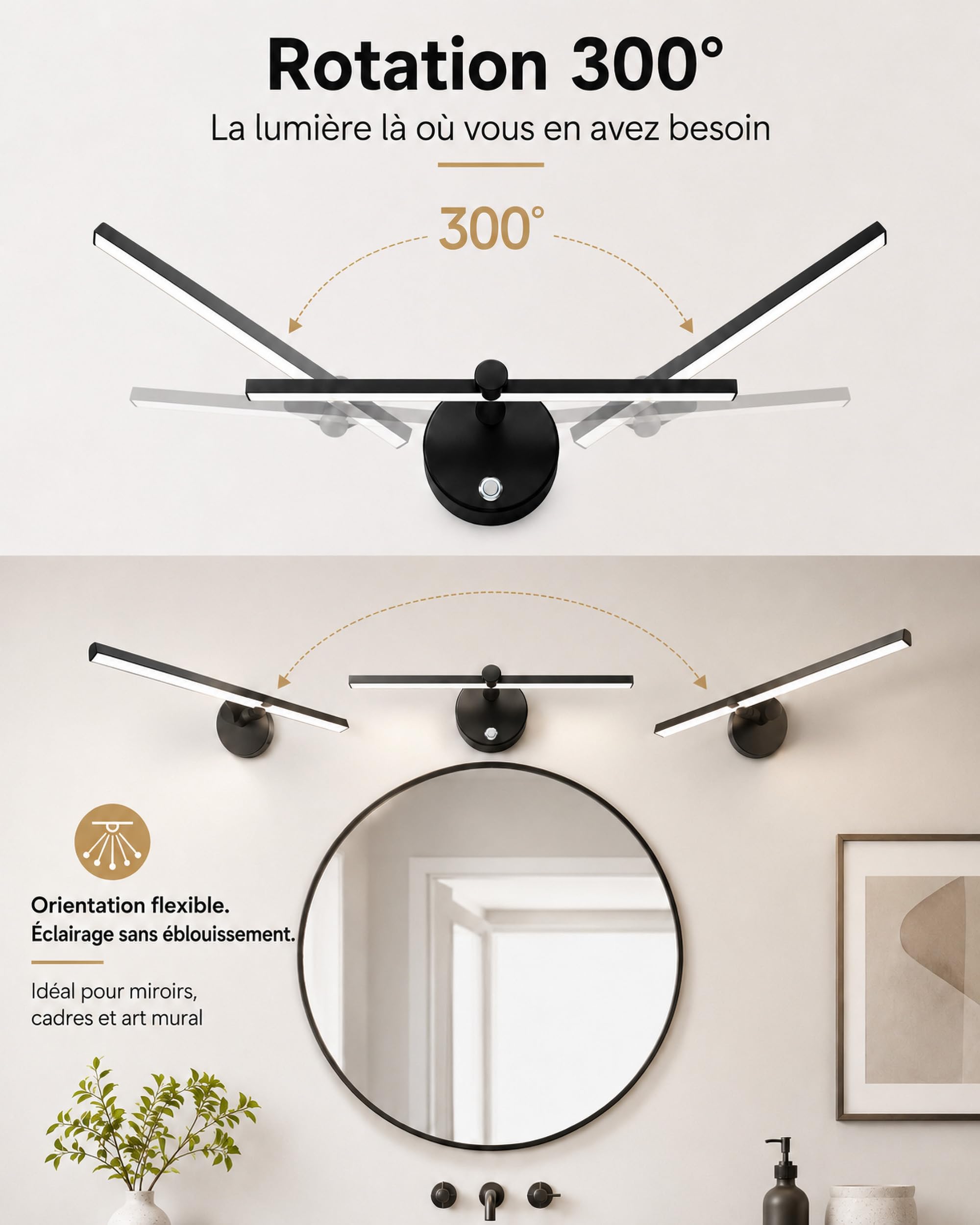 LANMOU Lampe Miroir Salle de Bain avec Interrupteur Tactile, 41cm