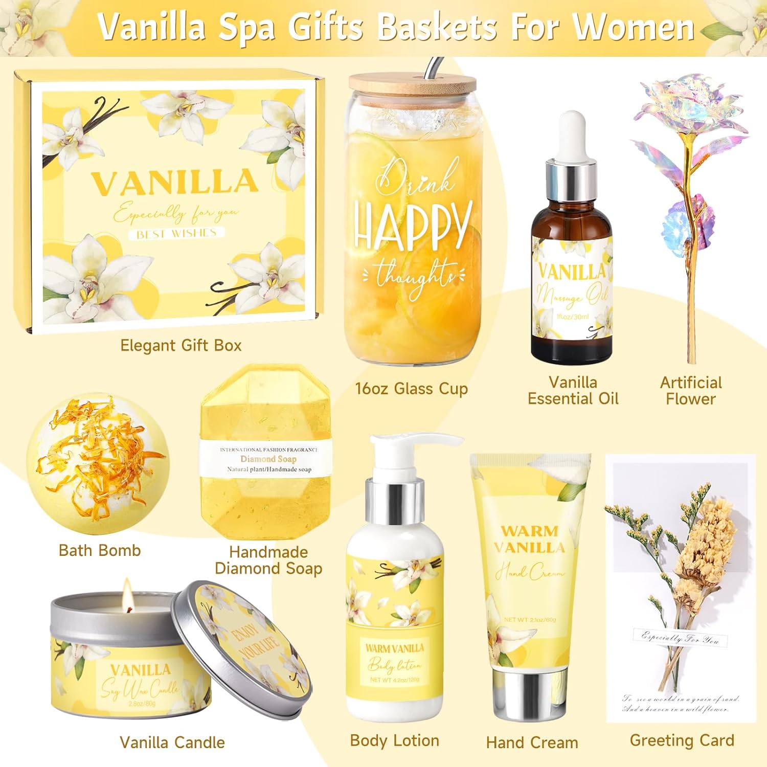 Birthday Gifts for Women, Relaxing Spa Gift Baskets for Women, Warm Vanilla Self Care Package Gifts, Mother's Day Bath and Body Inspirational Gift Set for Mom, Her, Wife, Best Friend, Sister, Coworker - Image 2
