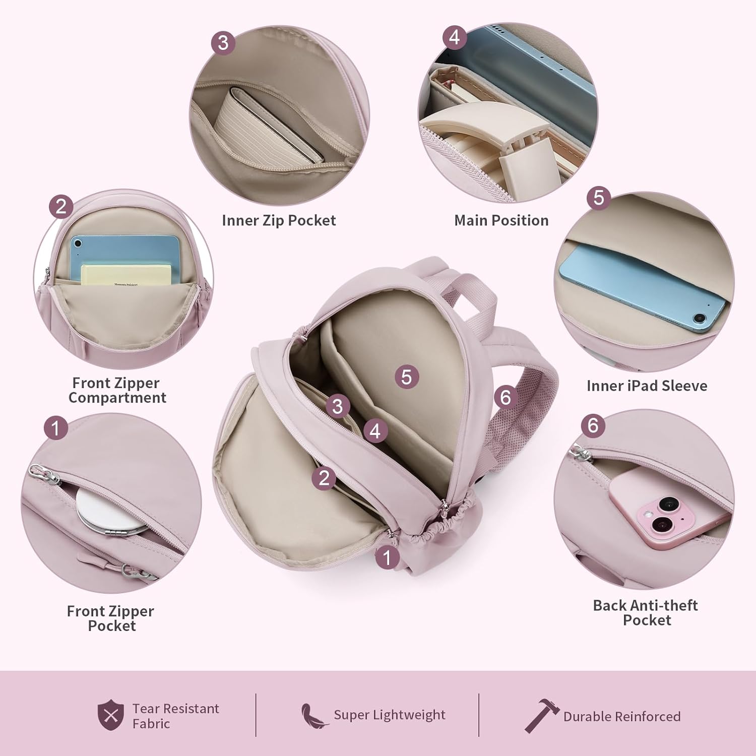 GOLF SUPAGS 10L Mini Backpack Lightweight Nylon Daypack for Women, Small City Pack, Versatile Ladies Backpack for Shopping & Travel, Pinkish - Image 2