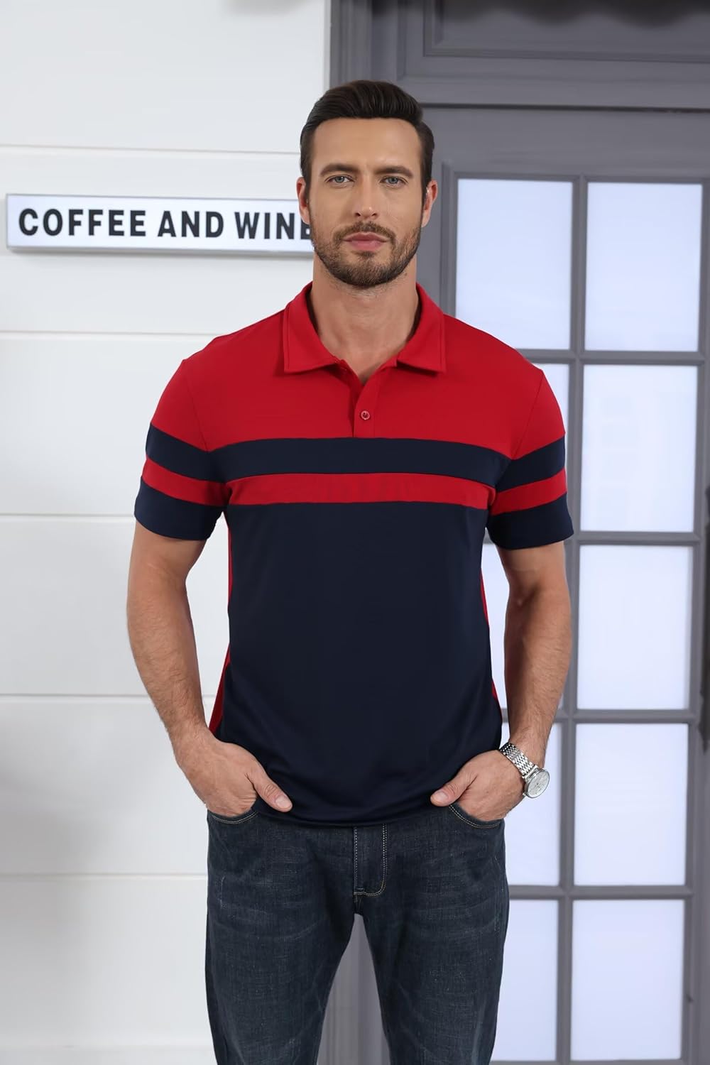Mens Polo Shirts Short Sleeve Color Block T Shirt Summer Lightweight Casual Golf Shirts - Image 3