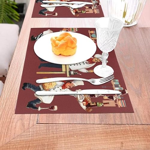 Miniatura 5 de Juego de 4 manteles individuales con estampado de cocina de chef, restaurante, cocina, acuarela, manteles individuales de tela lavable para mesa de