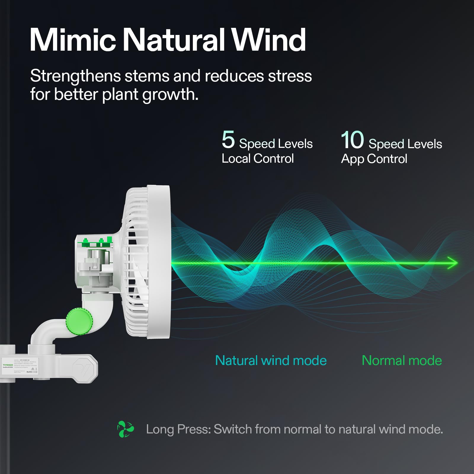 VIVOSUN Ventilateur de Culture Oscillant, Ventilateur à Pince 150mm, Contrôle Par APP Wi-Fi Intelligent, 10 Vitesses & 2 Modes, Circulateur d'Air pour Tente de Culture, Minuterie, IP54, Blanc