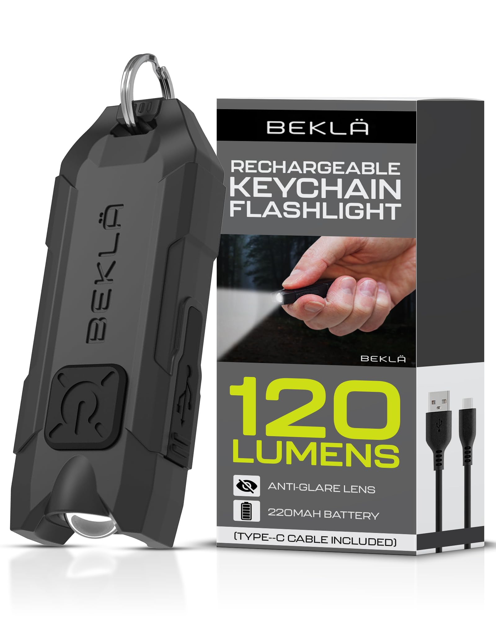 Keyring Torch: Rechargeable USB LED Flashlight - 120 Lumen Extra Bright, Mini Portable Light for Handbags & EDC