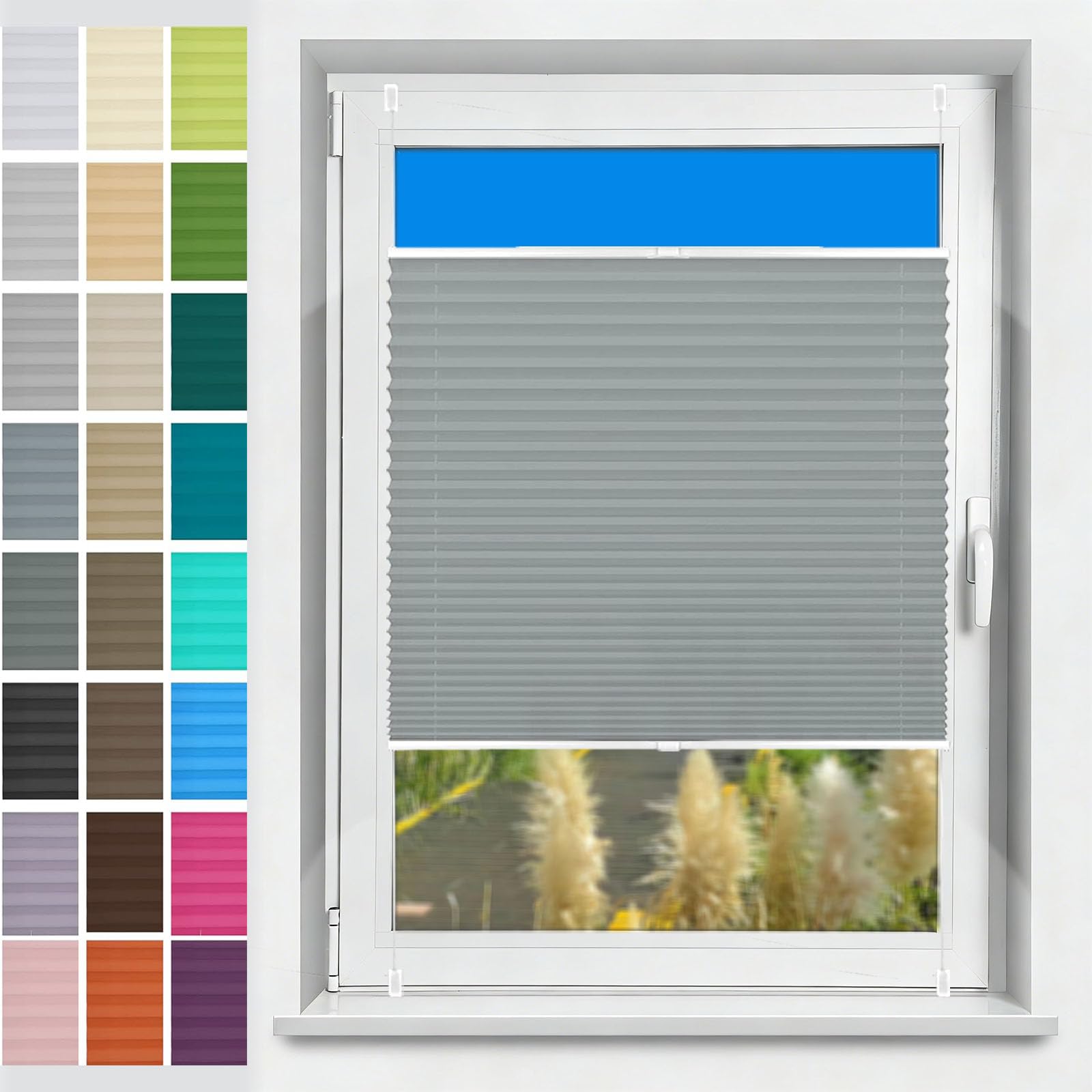 Store plissé 45 x 90 cm gris clair sans perçage pour fenêtre
