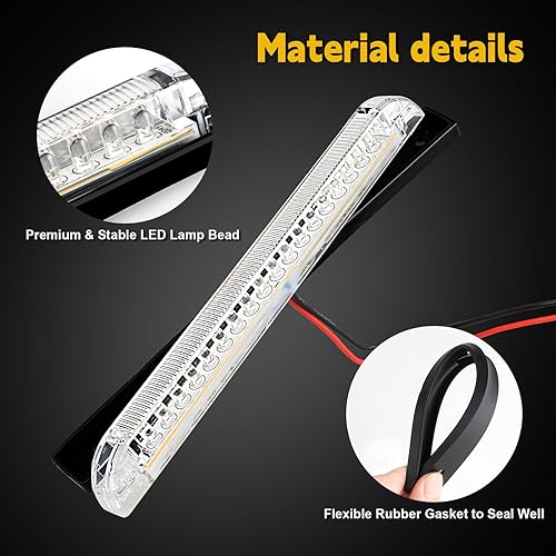 Miniatura 3 de nifeida Tira de luz de 8 pulgadas con lente transparente de 18 LED, color amarillo ámbar, montaje en superficie para 12 V, barco marino, RV, luz