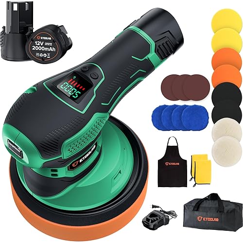Cordless Buffer Polisher【LED Digital Display】with 2pcs Fast Charge lithium Batteries,Soft Start 6 Variable Speed Car Buffer and Polisher Kit,Dual Action Polisher for Car Detailing