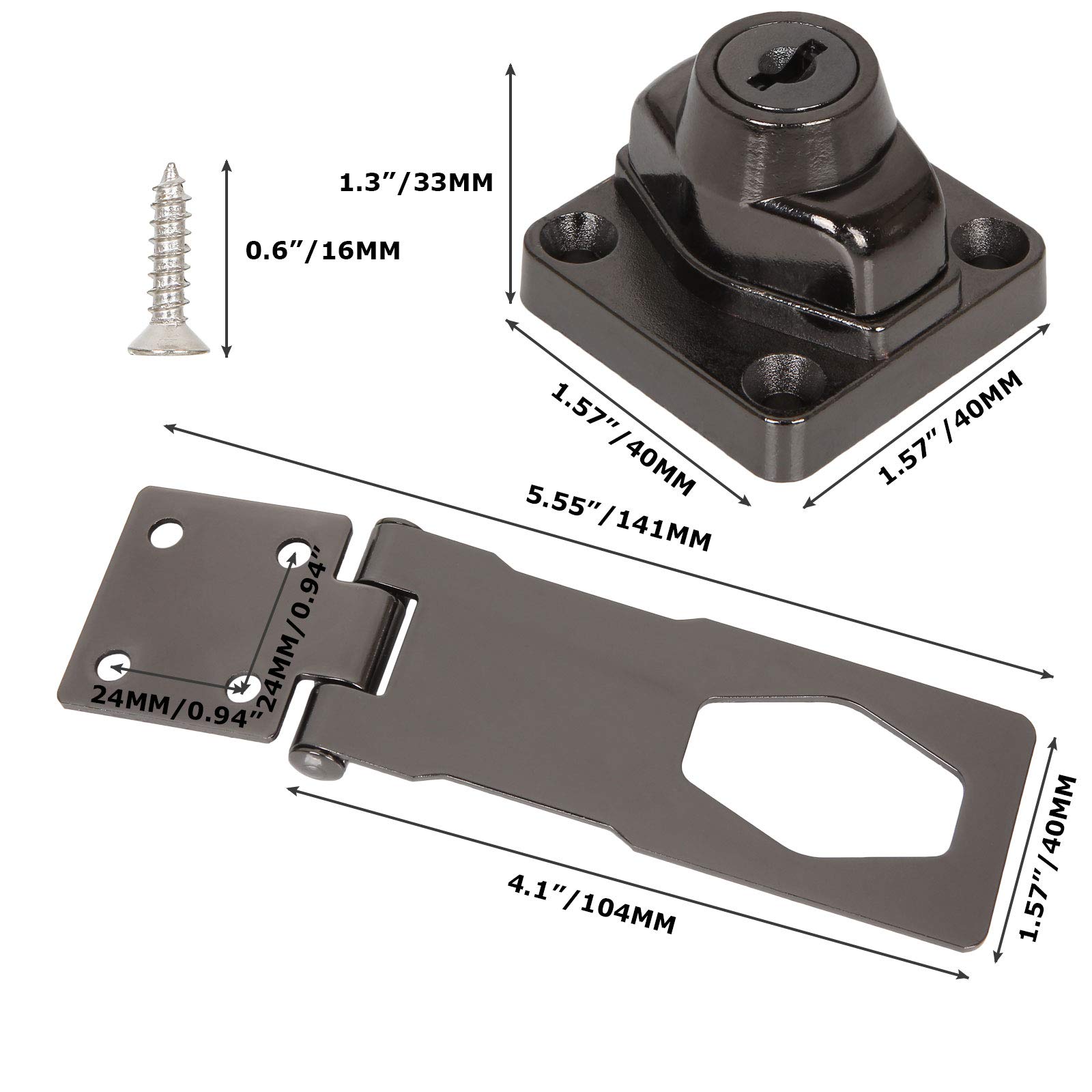 2-Pack Keyed Hasp Locks – 4 Inch Safety Hasp With Twist Knob, Zinc Alloy, Green Bronze Finish, For Cabinets, Drawers, Small Doors